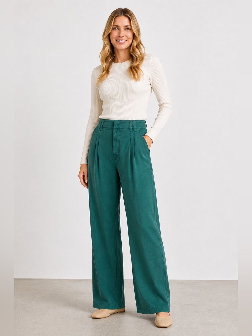 Sundance wide leg pleated trouser pant jade NEW NWT Size 10
